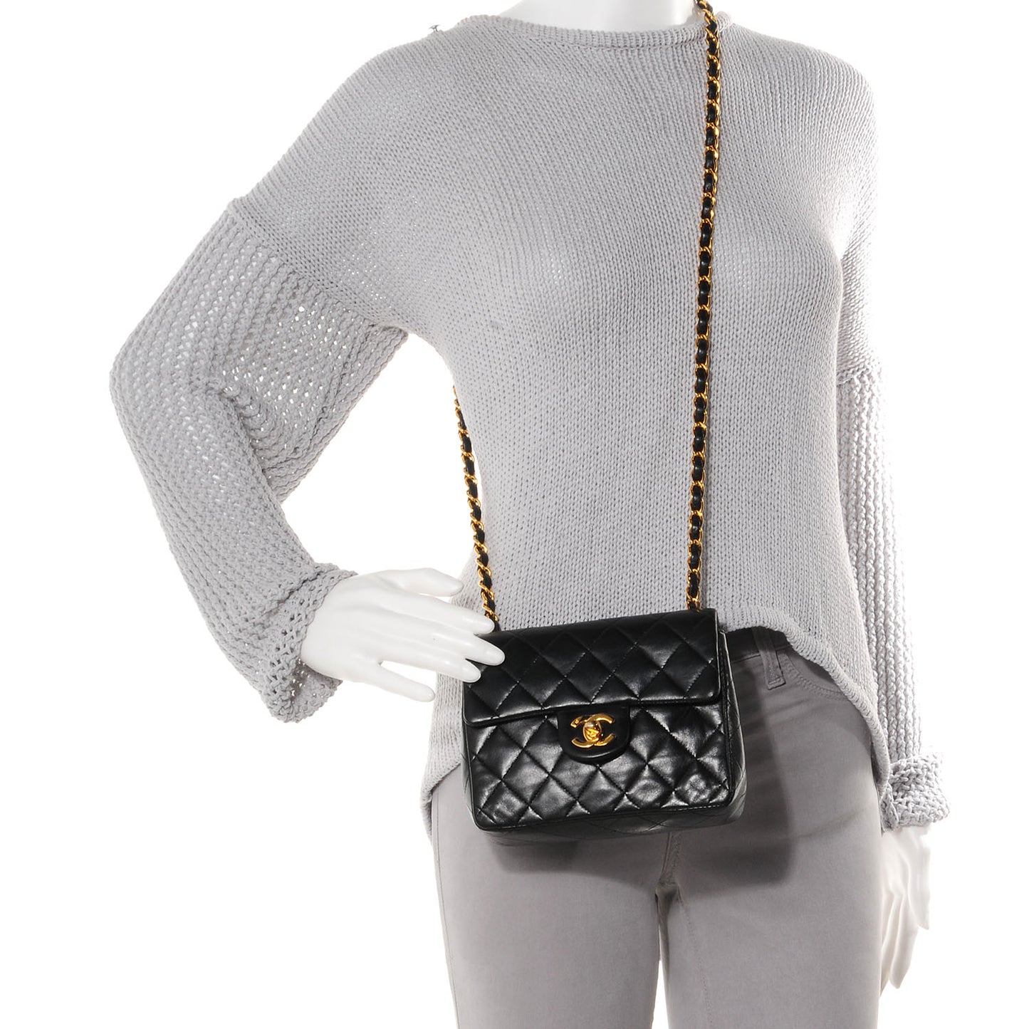 Lambskin Quilted Mini Square Flap Black