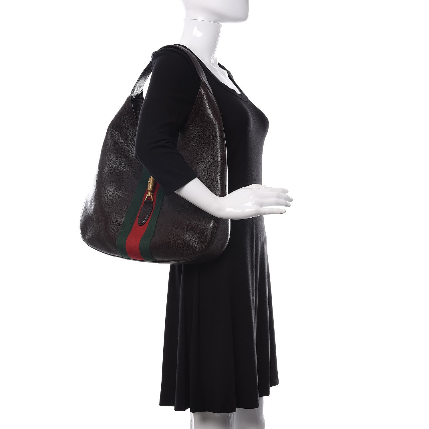 Gucci Soft Grained Calfskin Web Large Jackie Hobo Dark Brown 2 of 11