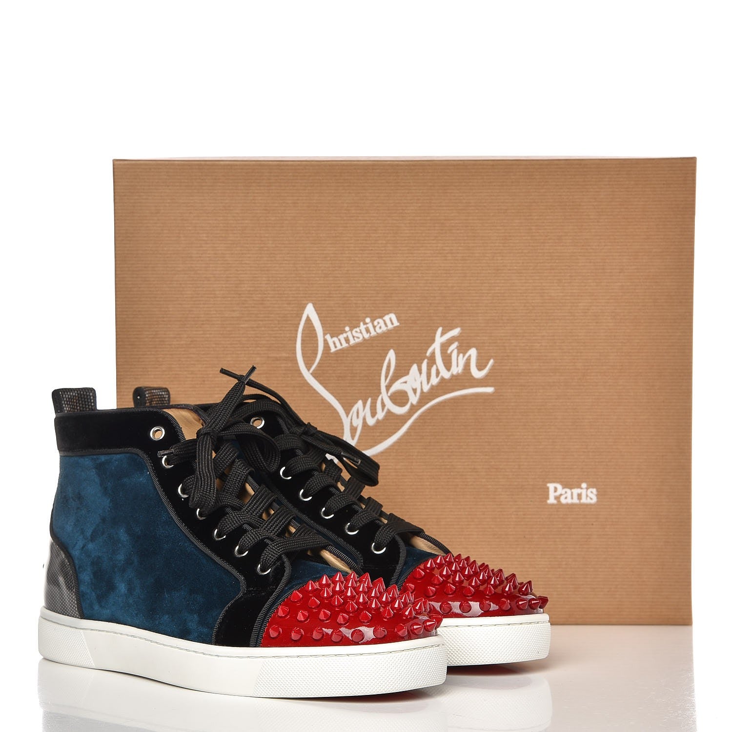 Christian Louboutin Mens Suede Patent Spikes Lou Orlato Flat Sneakers 42 Blue Khol 9 of 9