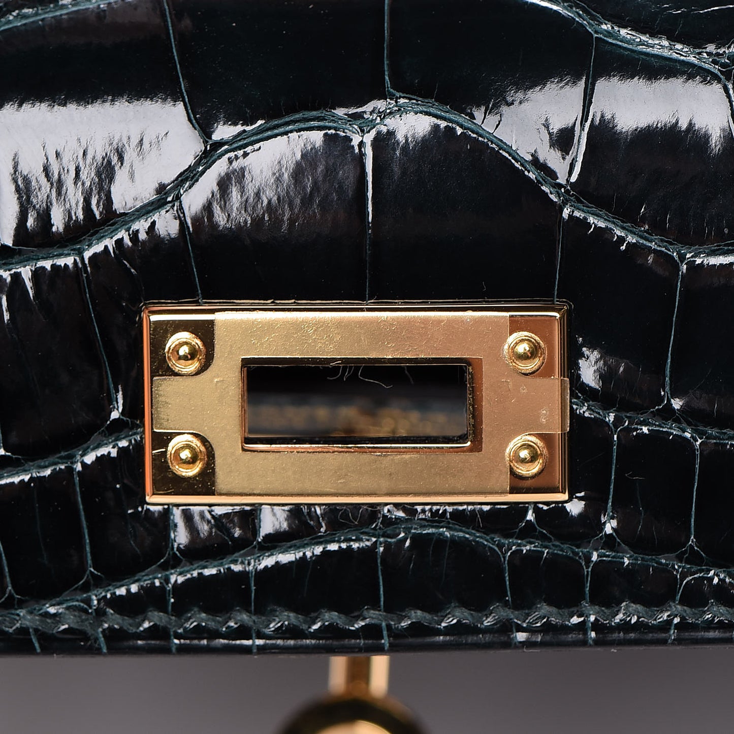Shiny Alligator Mini Kelly Sellier 20 Vert Cypress