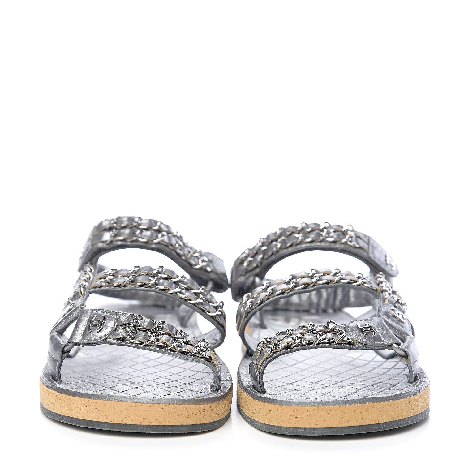 Chanel Metallic Calfskin Chain Flat Sandals 40 Silver 2 of 7
