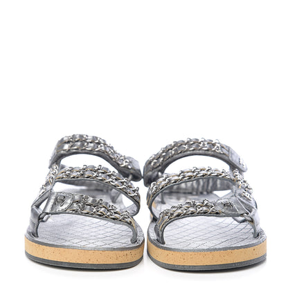 Chanel Metallic Calfskin Chain Flat Sandals 40 Silver 2 of 7