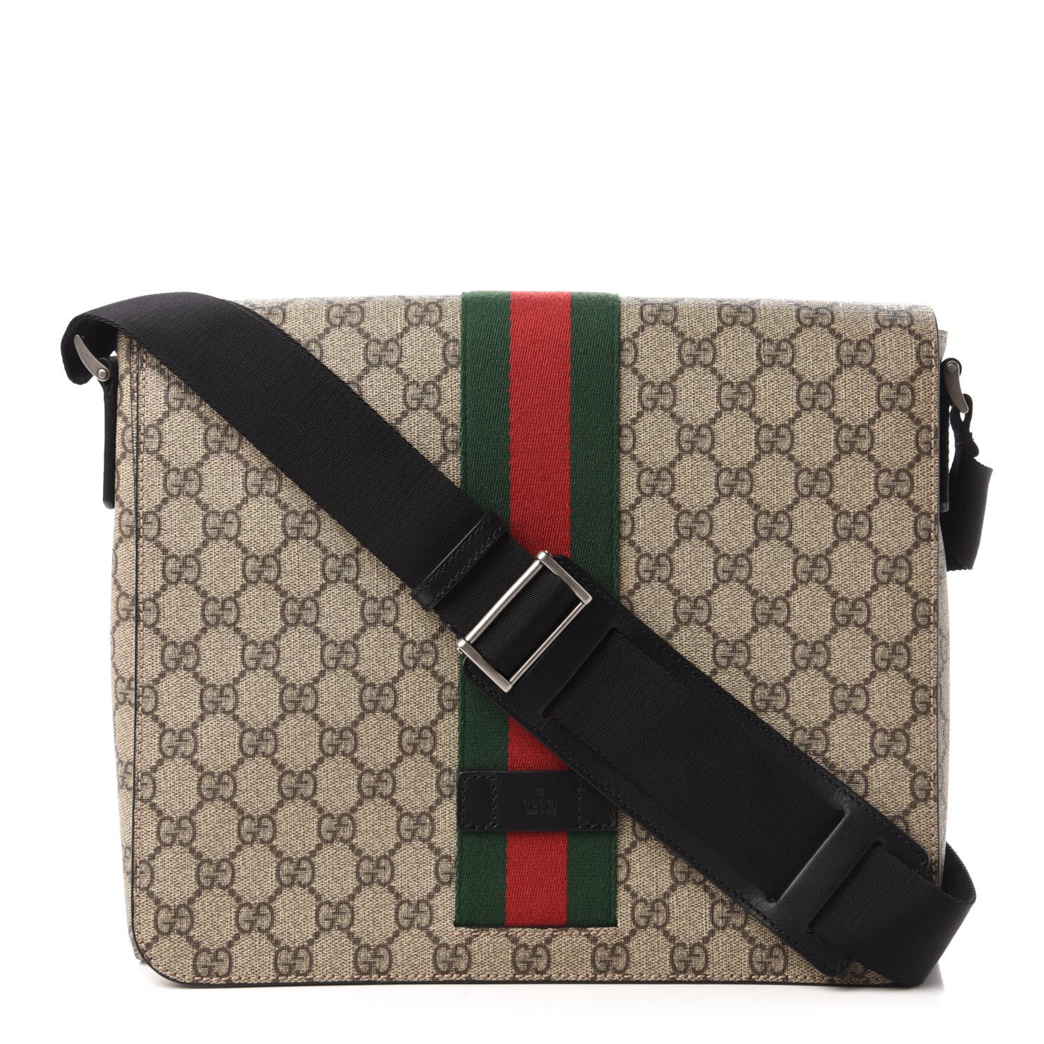 Gucci GG Supreme Monogram Web Flap Messenger Bag Black 1 of 10