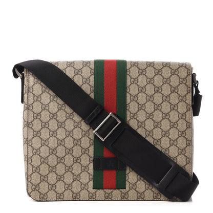 Gucci GG Supreme Monogram Web Flap Messenger Bag Black 1 of 10