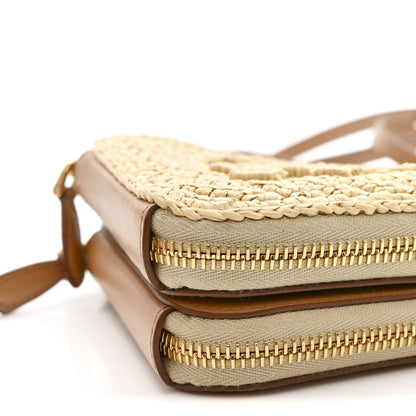 Prada Raffia Calfskin Crochet Logo Embroidered Mini Triangle Crossbody Pouch Naturale 11 of 12