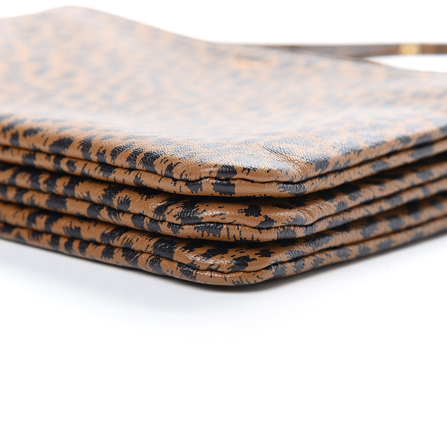 Goatskin Leopard Printed Small Trio Crossbody Bag Brown Black