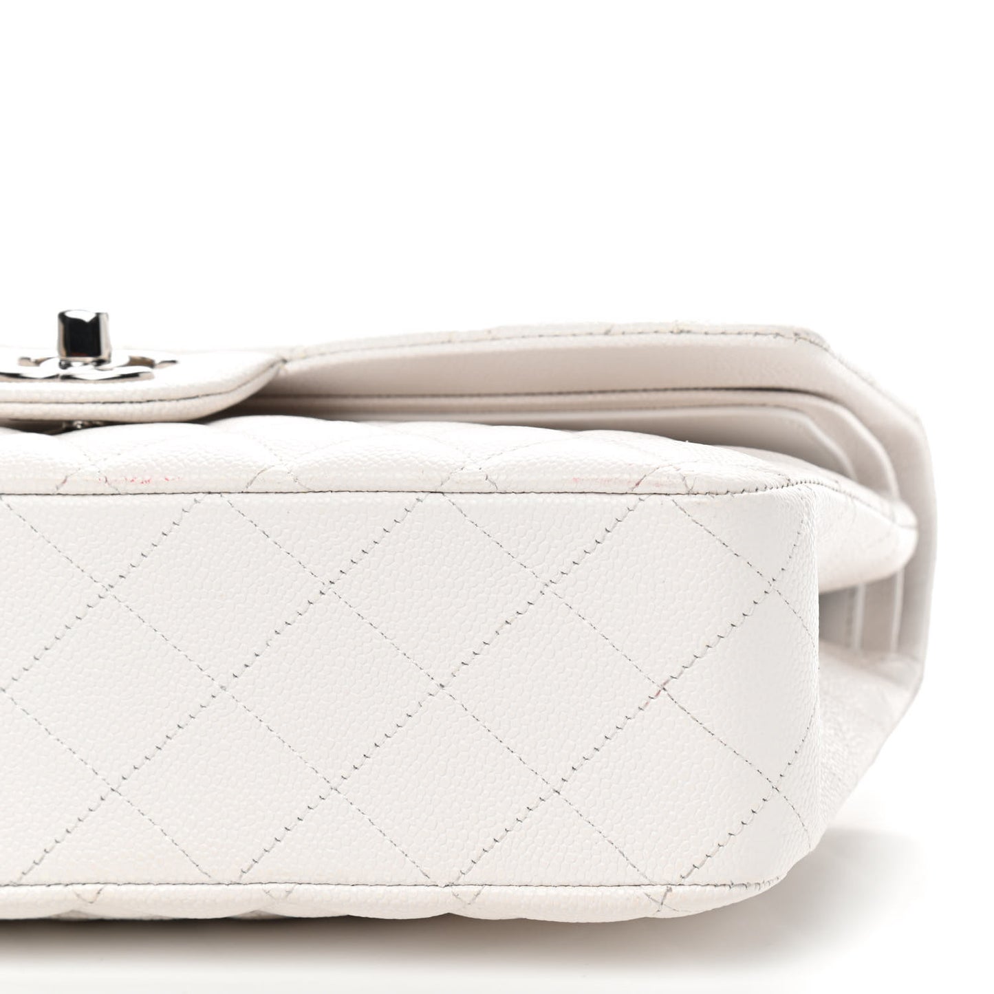 Caviar Quilted Medium Double Flap White