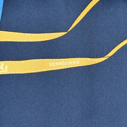 Hermes Vintage Silk Monsieur et Madame Scarf 70 Marine Cobalt Gold 3 of 4