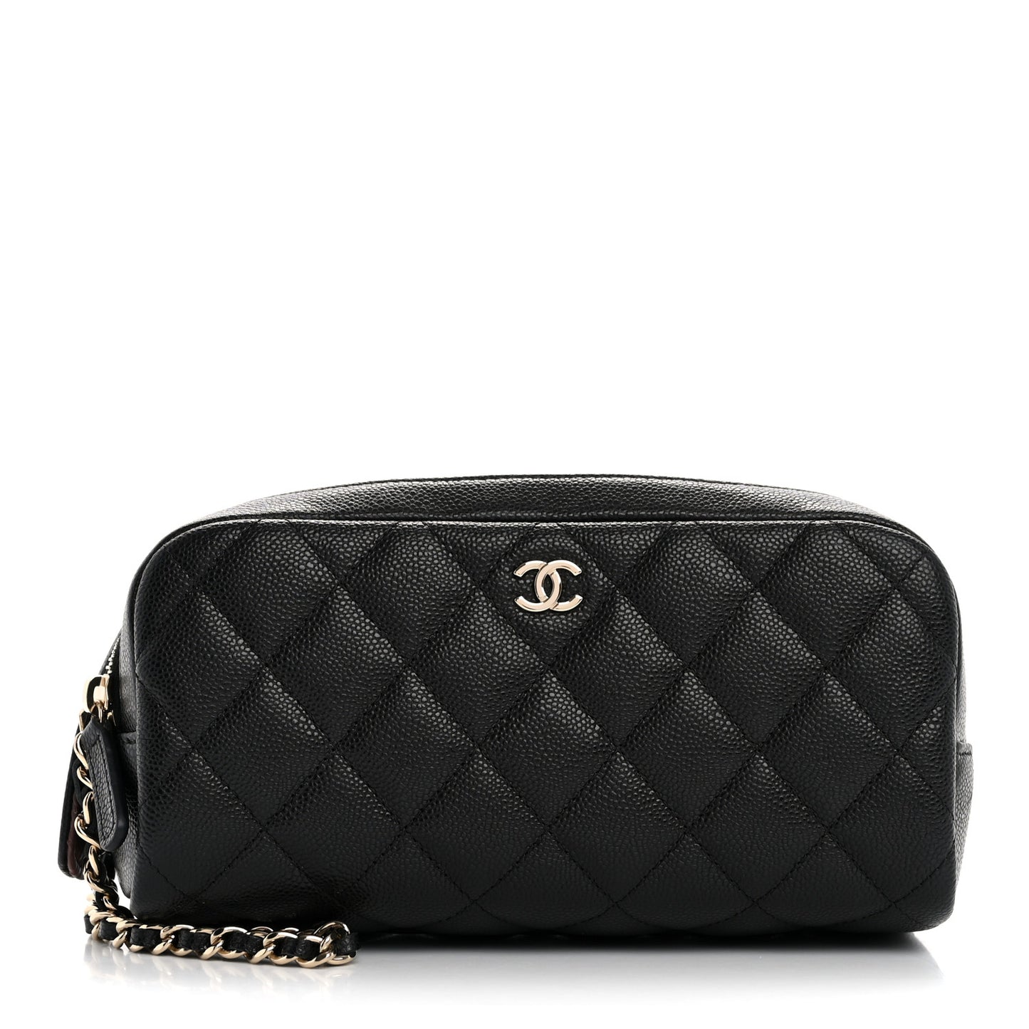 Caviar Quilted Double Zip Pouch Cosmetic Case Black