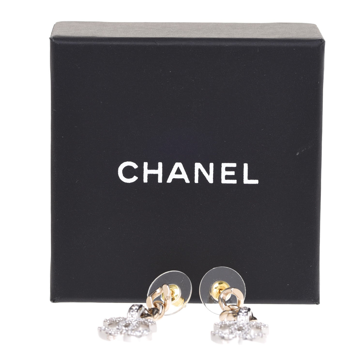 Chanel Metal Crystal CC Chain Drop Earrings Gold 4 of 4