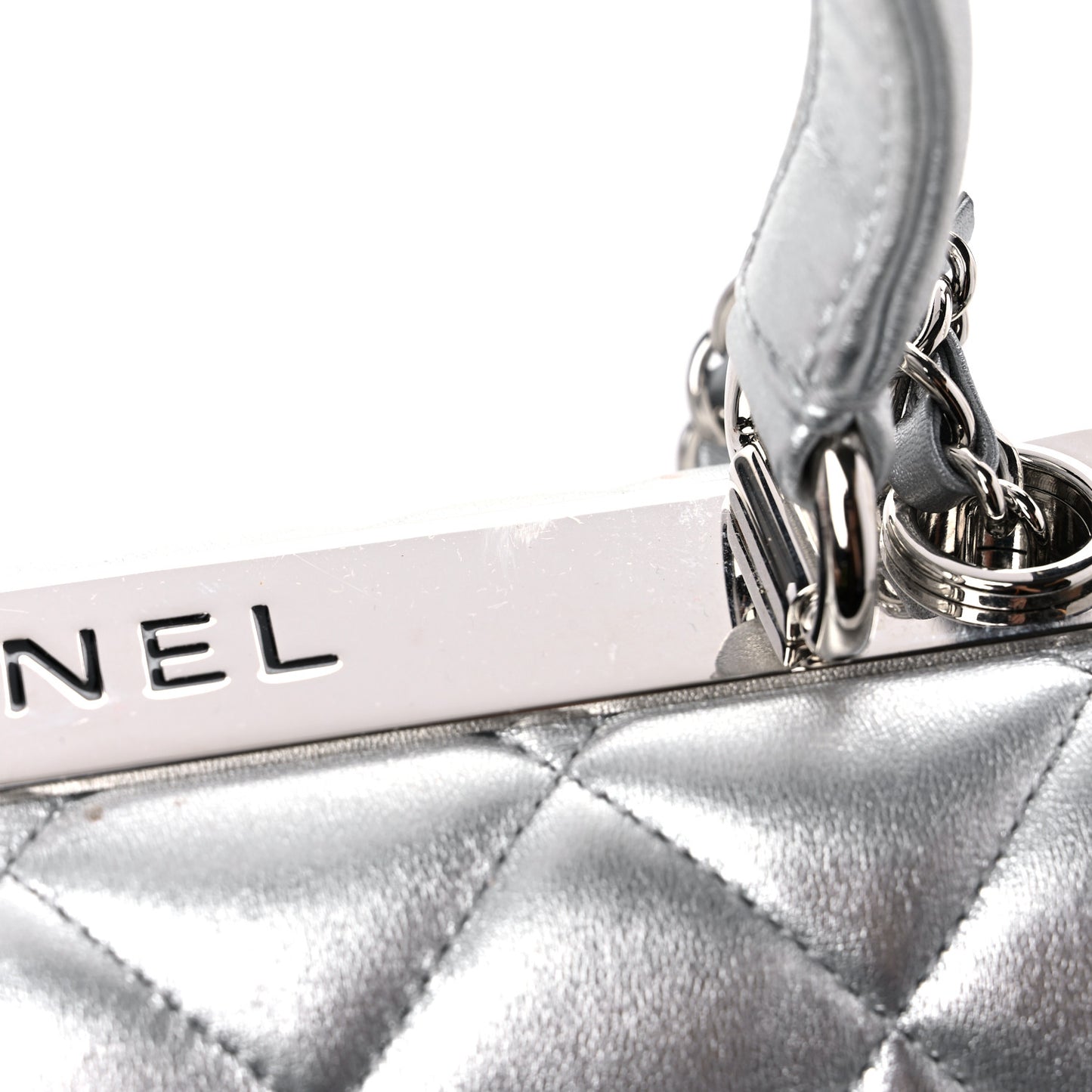 Metallic Lambskin Quilted Small Trendy CC Flap Dual Handle Bag Silver