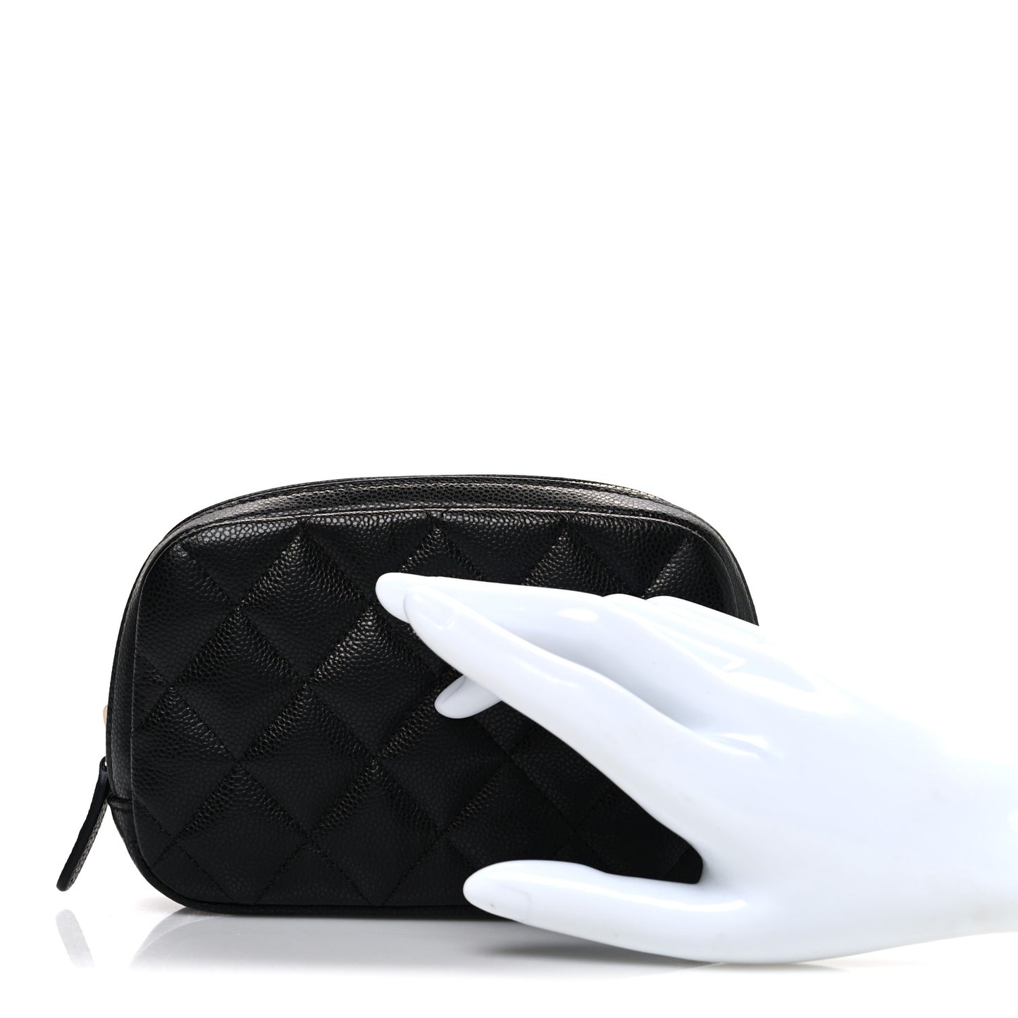 Caviar Quilted Small Curvy Pouch Cosmetic Case Black