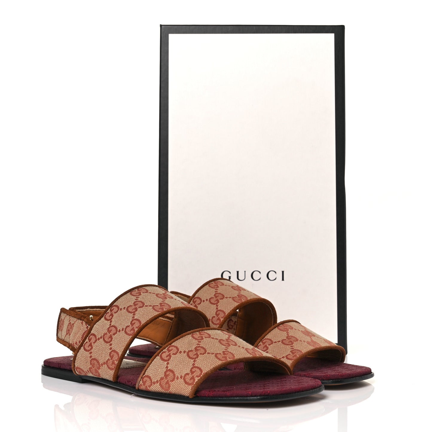 Canvas GG Monogram Mens Slingback Flat Sandals 7.5 Beige Ruggine Cuir