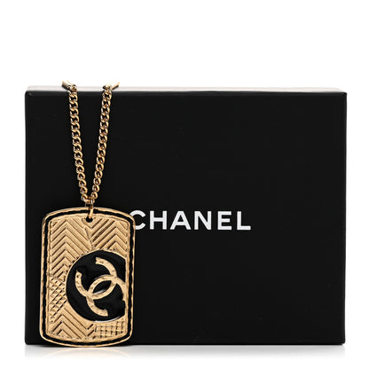 Chanel CC ID Dog Tag Charm Necklace Gold Black 6 of 6