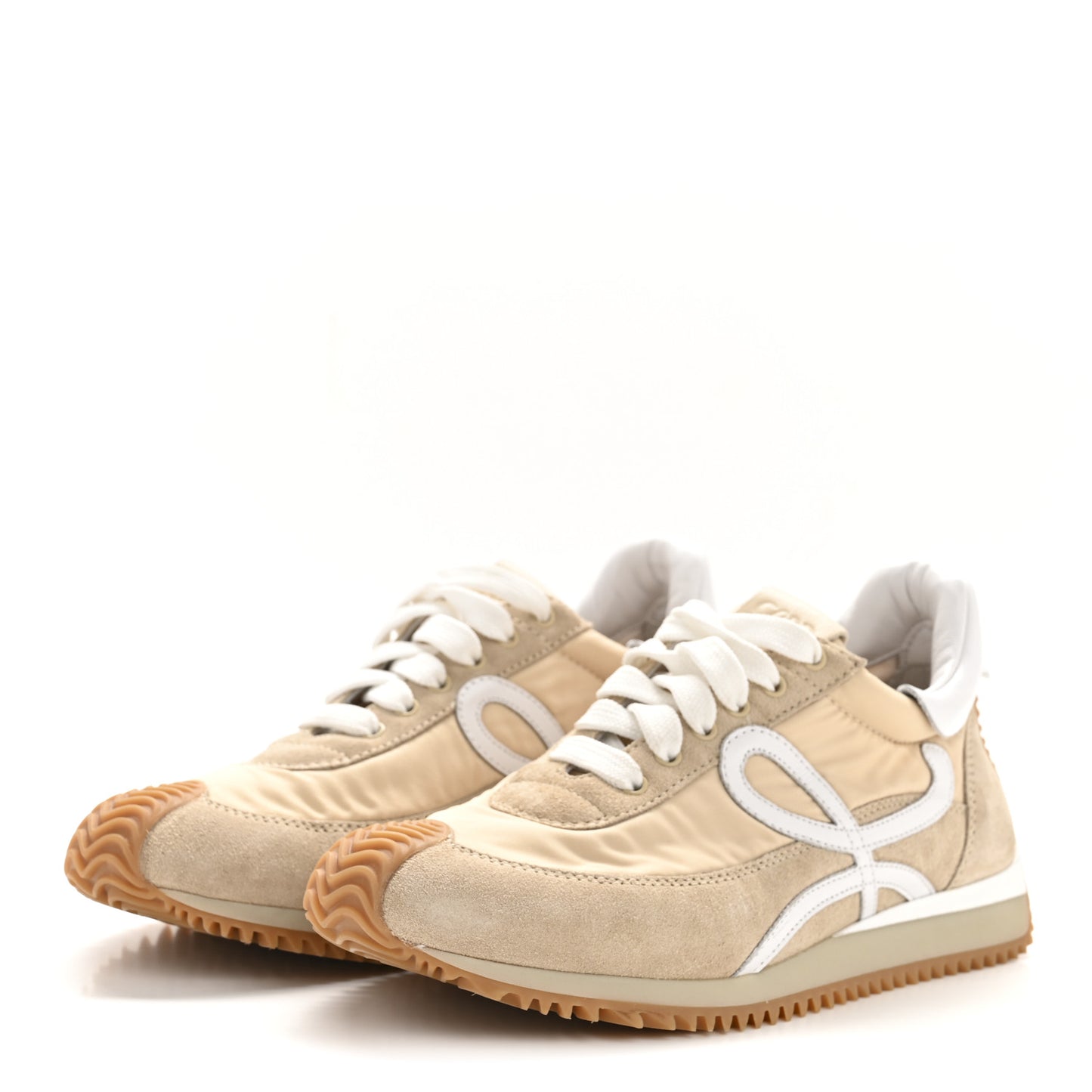 Nylon Suede Flow Runners Sneakers 35 Beige White