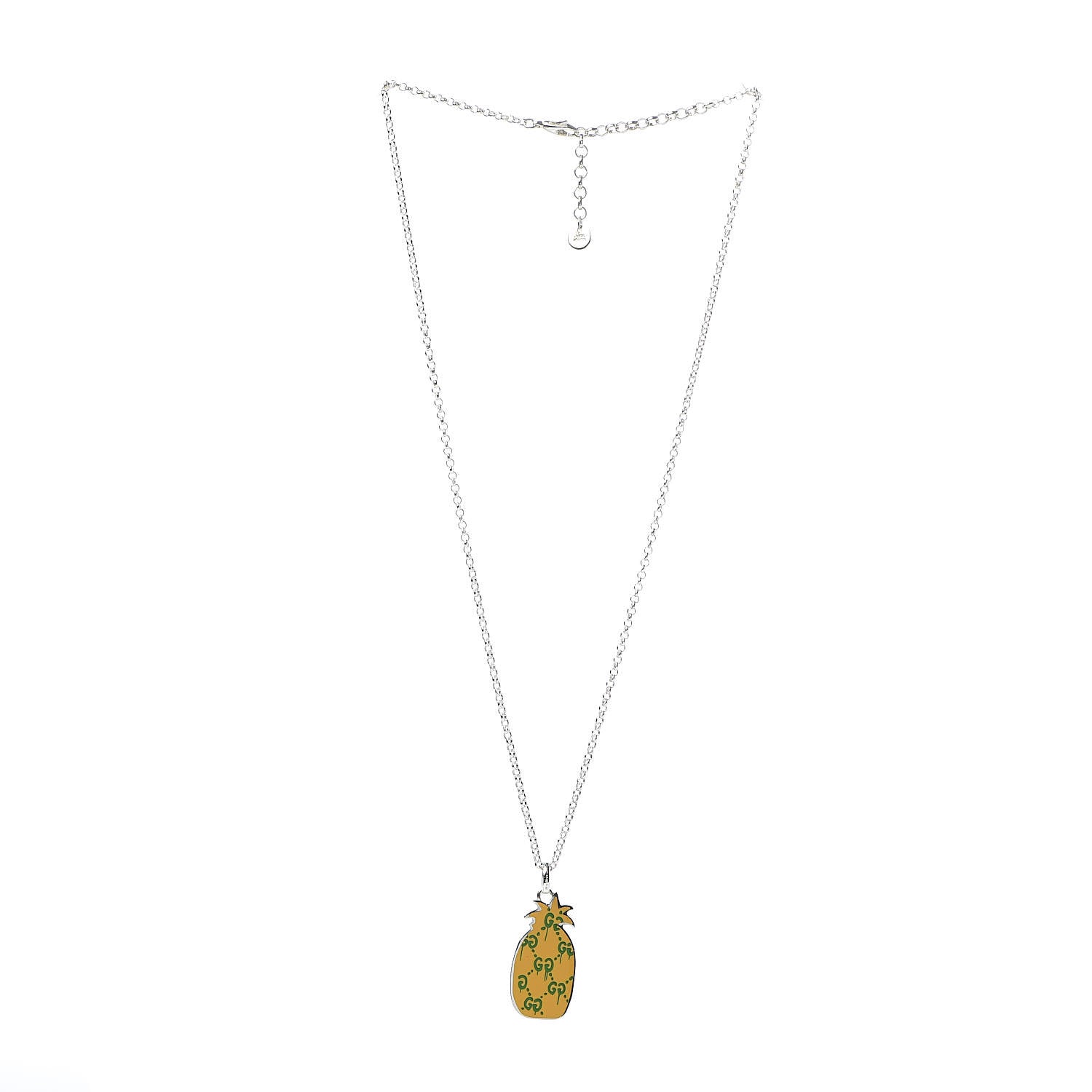 Gucci Sterling Silver Enamel GucciGhost Pineapple Pendant Necklace 3 of 8