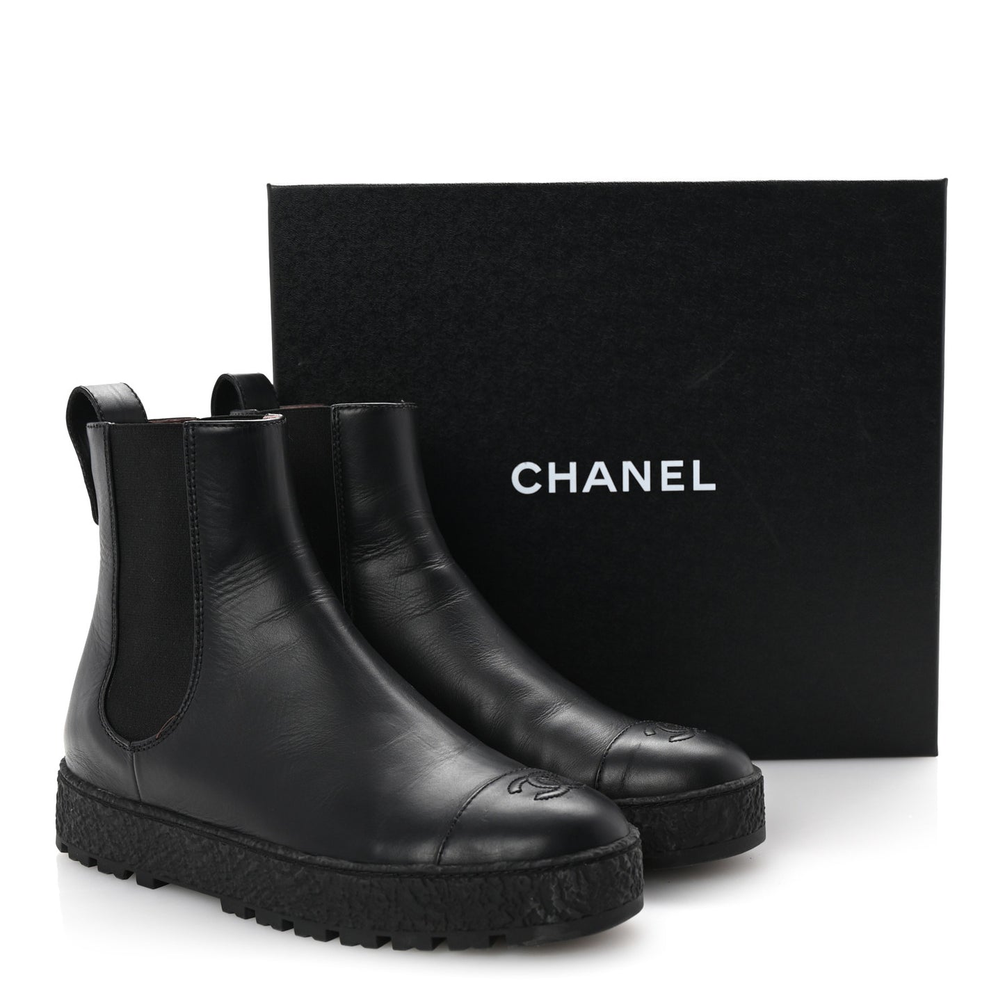 Calfskin Cap Toe CC Ankle Boots 40 Black