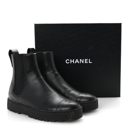 Chanel Calfskin Cap Toe CC Ankle Boots 40 Black 10 of 10