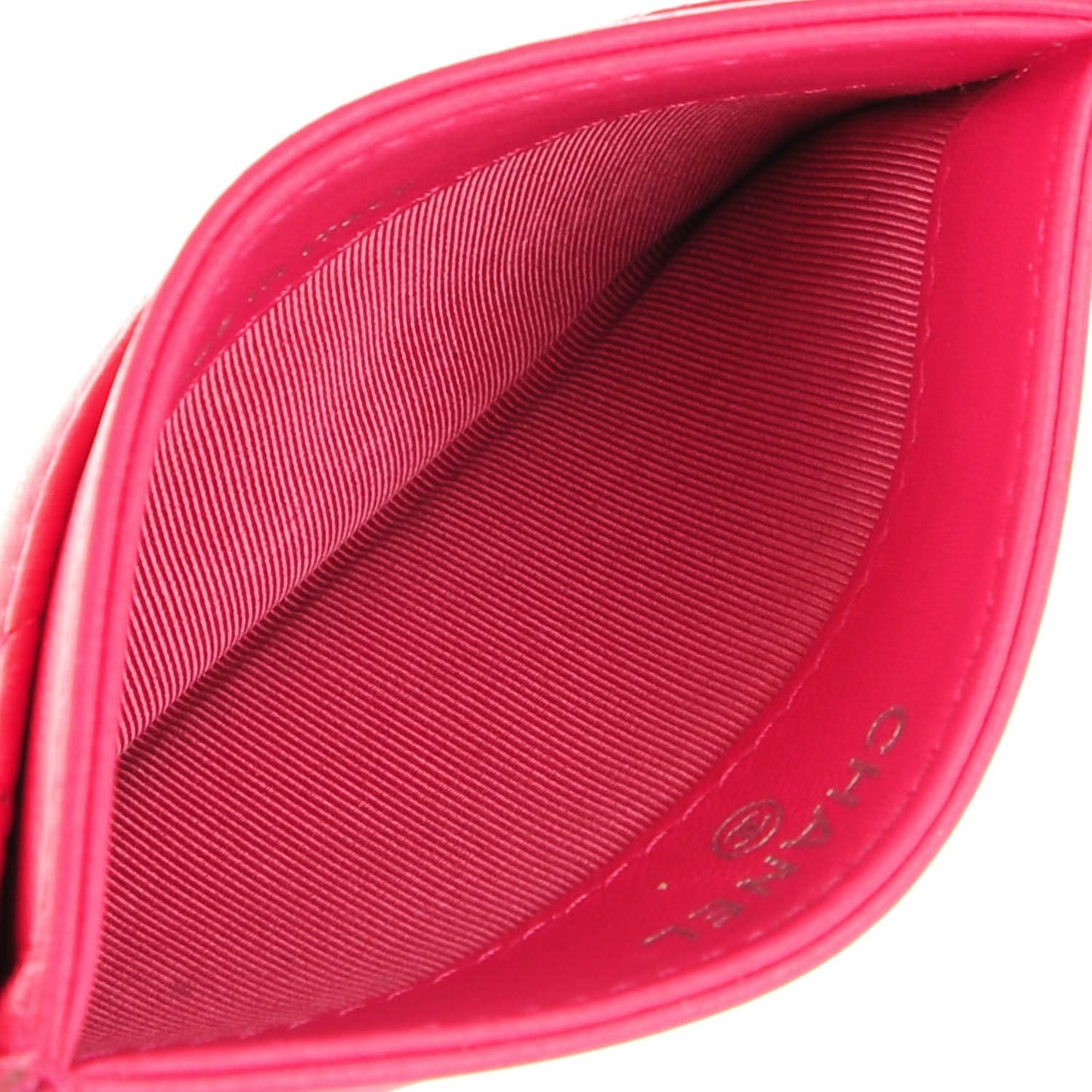 Lambskin Quilted Card Holder Fuchsia