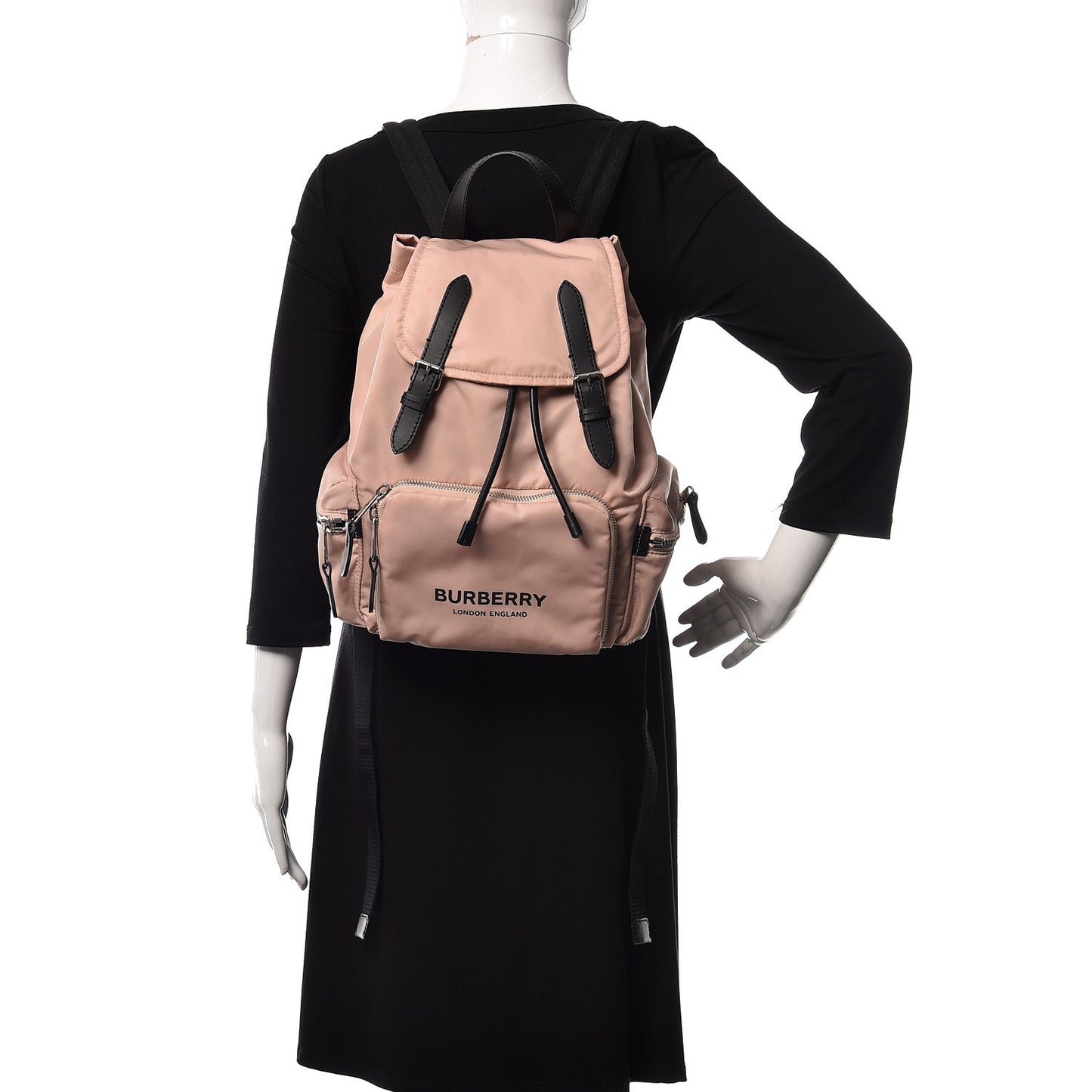 Nylon Logo Print Medium Rucksack Backpack Rose Beige