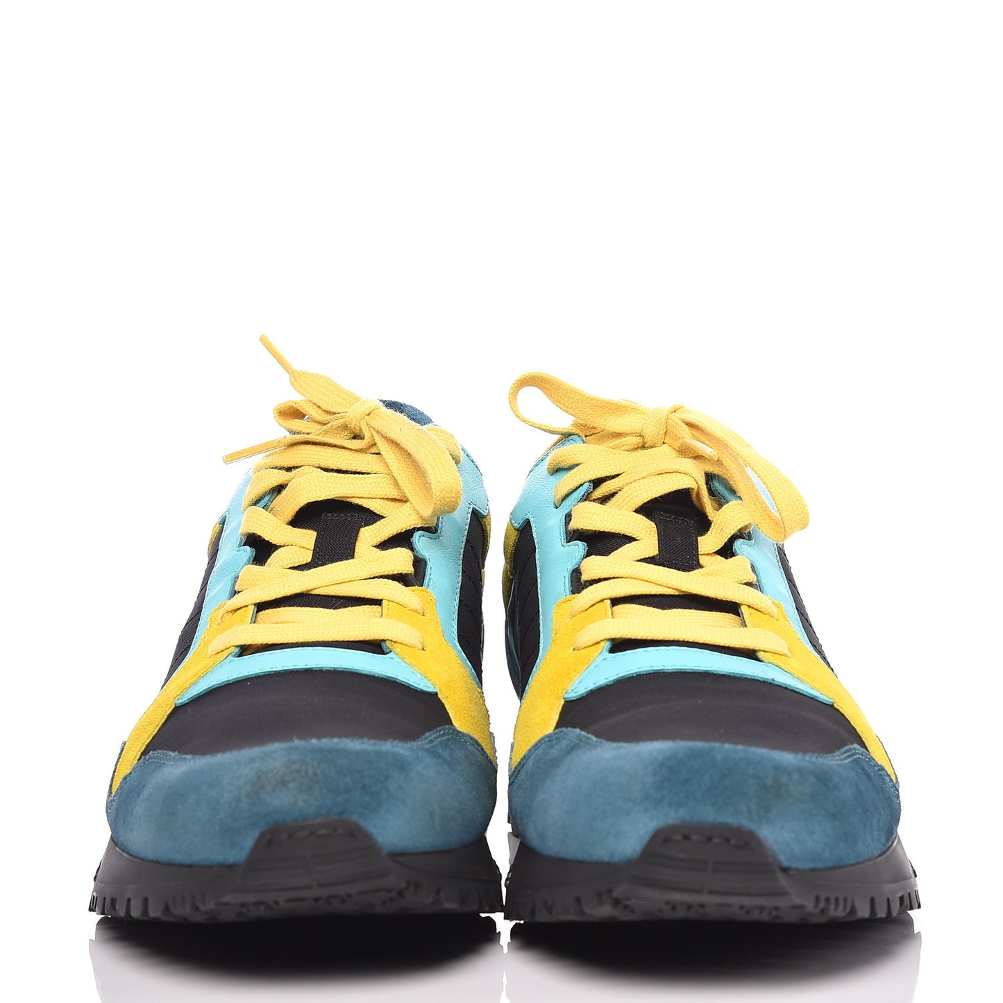 Suede Calfskin Mens Low Top Sneakers 11 Teal Yellow