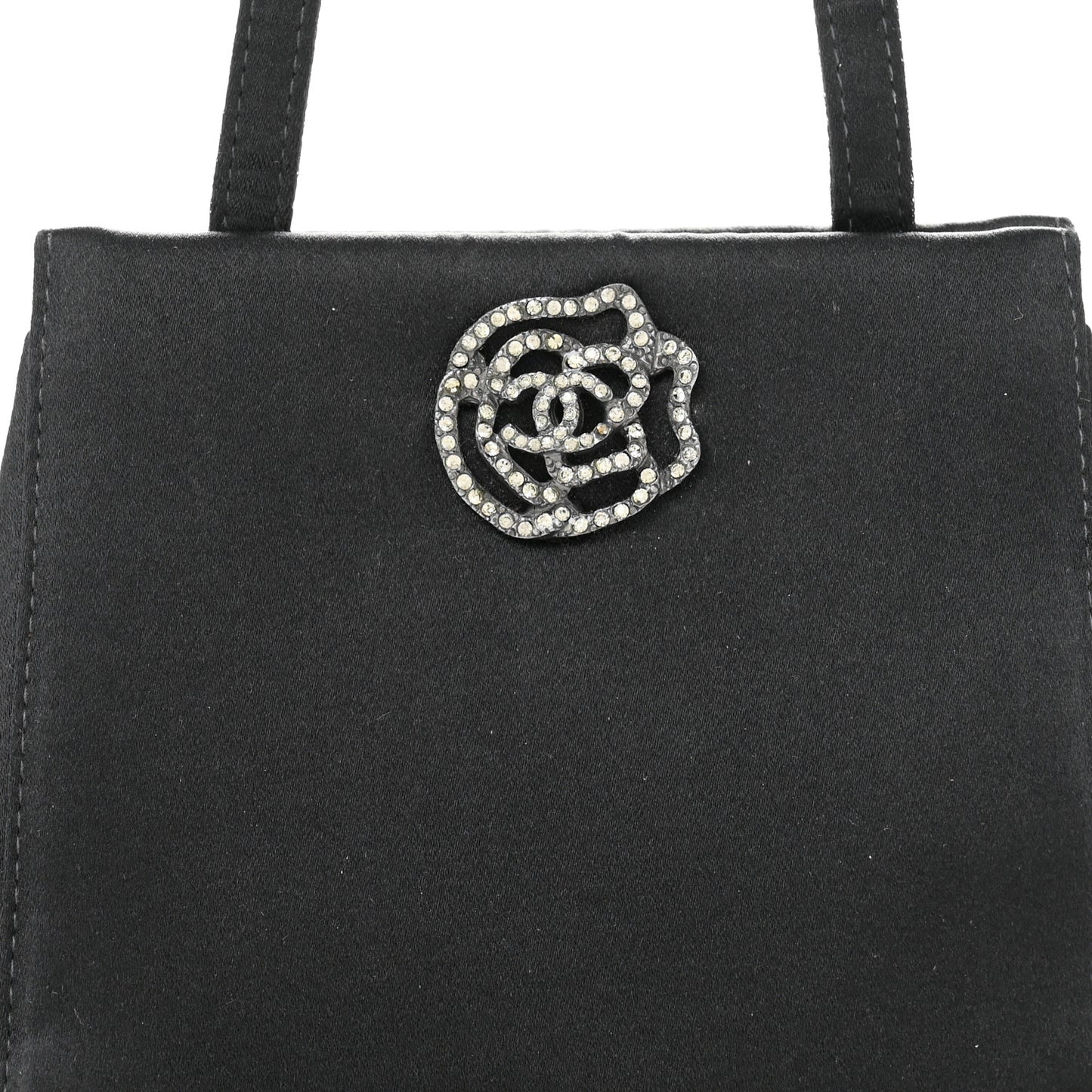 Satin Crystal Small Camellia Evening Bag Black