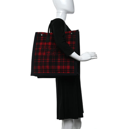 Saint Laurent Wool Tartan Rive Gauche Noe Tote Red Black 2 of 9
