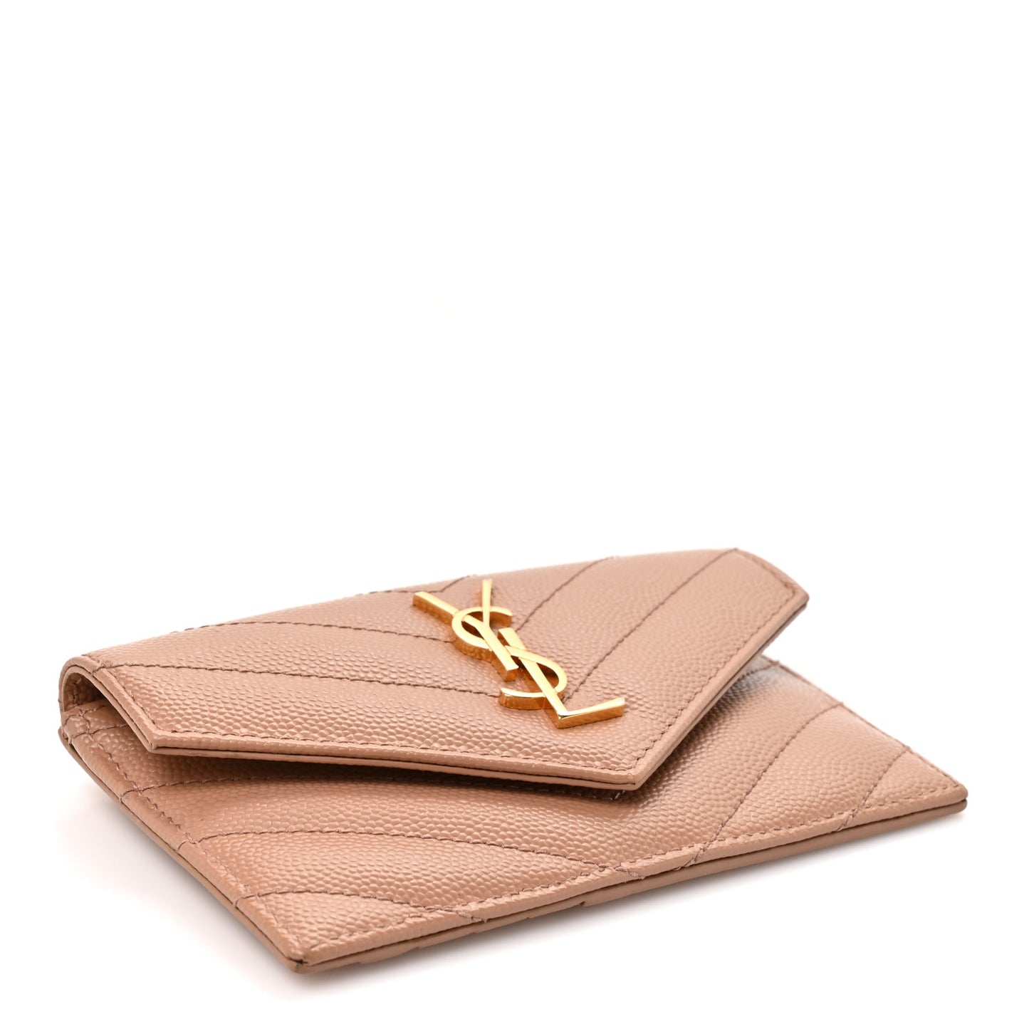 Grain De Poudre Matelasse Chevron Monogram Compact Wallet Vintage Peach