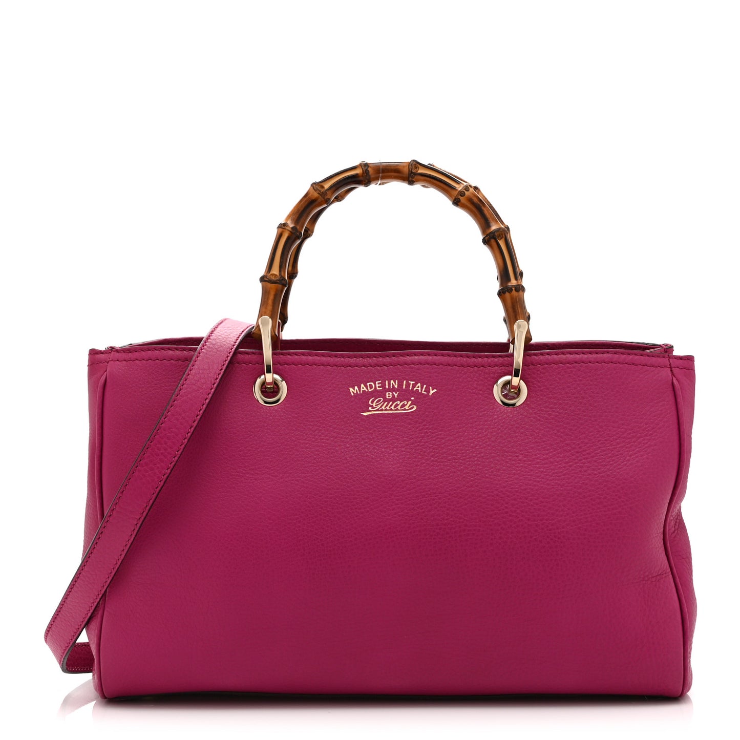 Pebbled Calfskin Medium Bamboo Shopper Tote Bright Bougainvillea