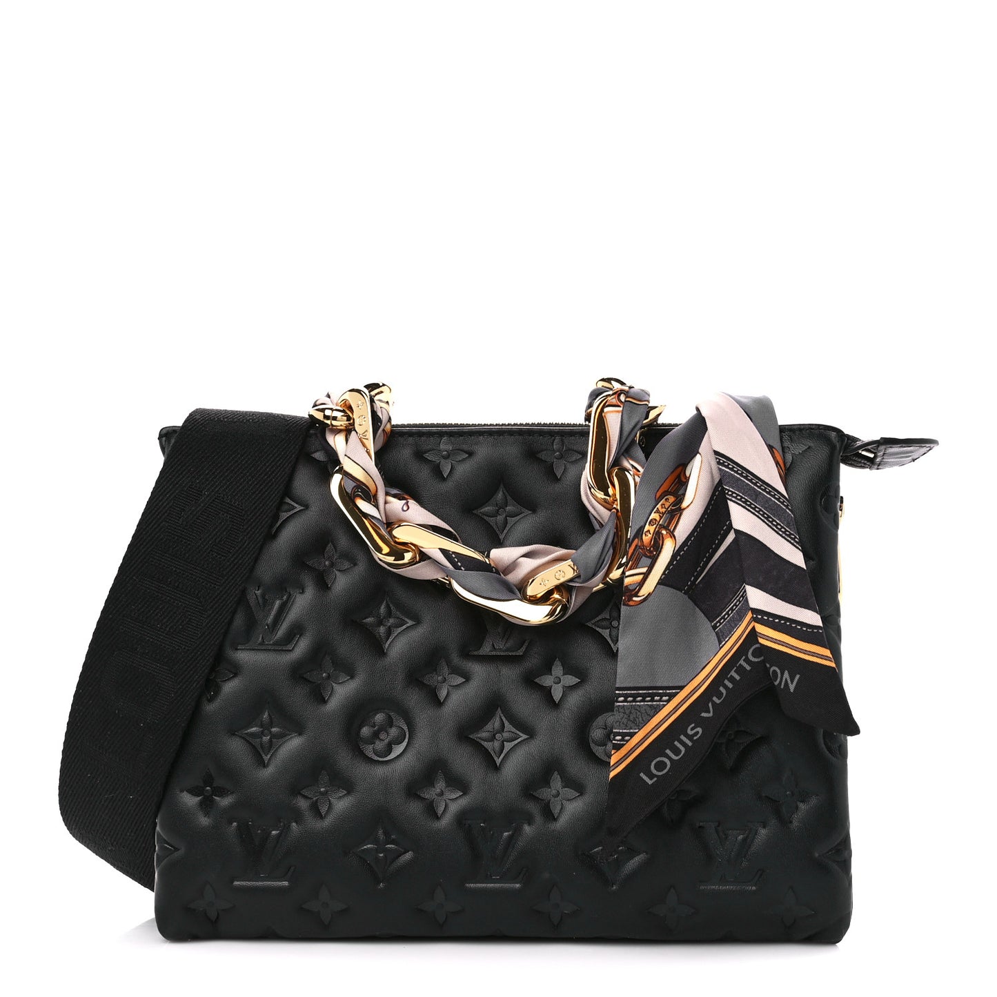 Lambskin Embossed Monogram Scarf Coussin PM Black