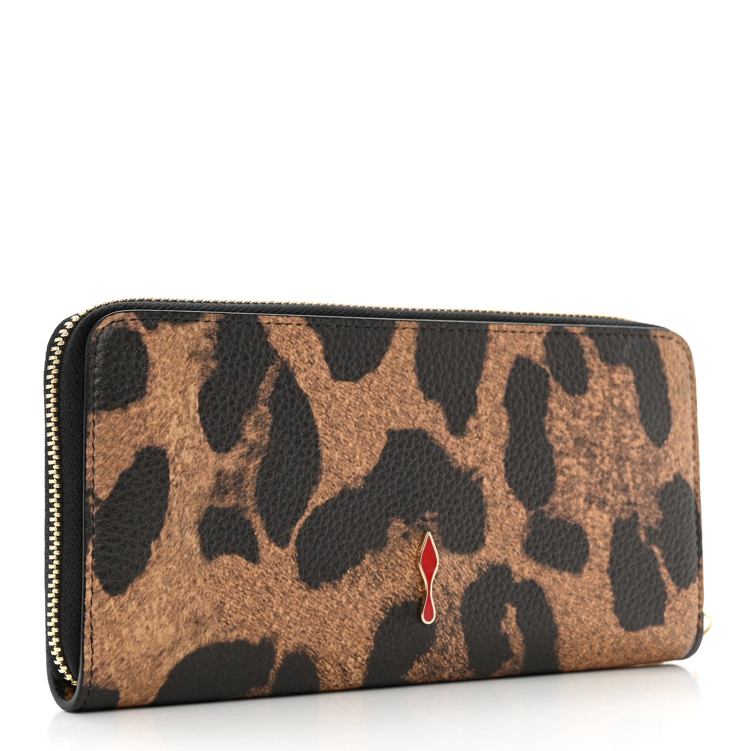 Christian Louboutin Calfskin Empire Leopard Panettone Zip Around Wallet Brown 3 of 10