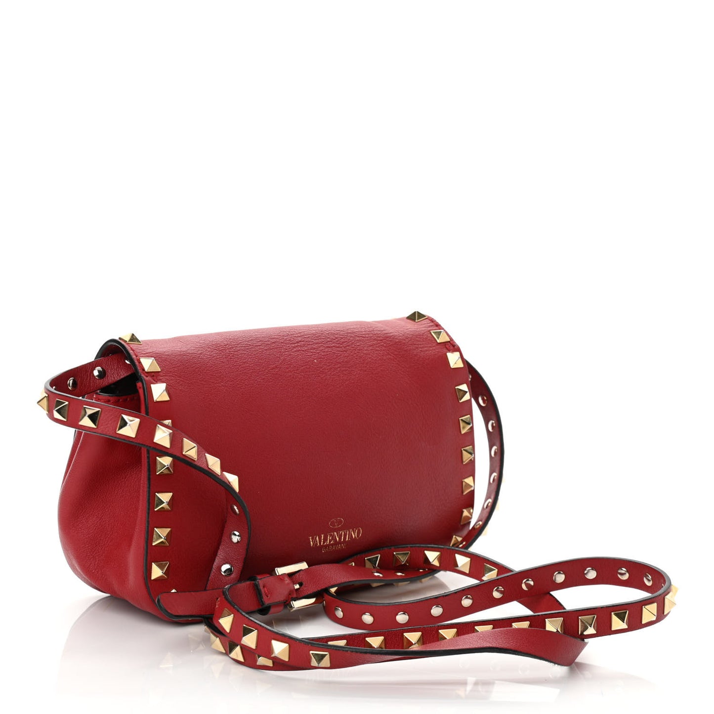 Vitello Mini Rockstud Flap Saddle Crossbody Bag Rosso Valentino