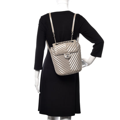 Chanel Metallic Calfskin Chevron Quilted Small Urban Spirit Backpack Silver 2 of 12
