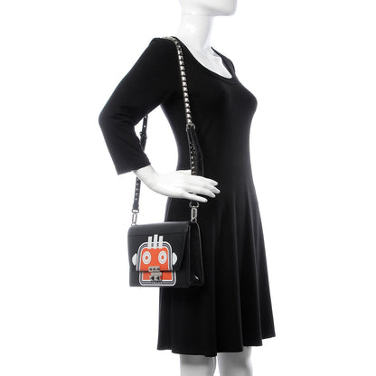 Prada City Calfskin Saffiano Robot Large Elektra Shoulder Bag Black Papaya 2 of 7