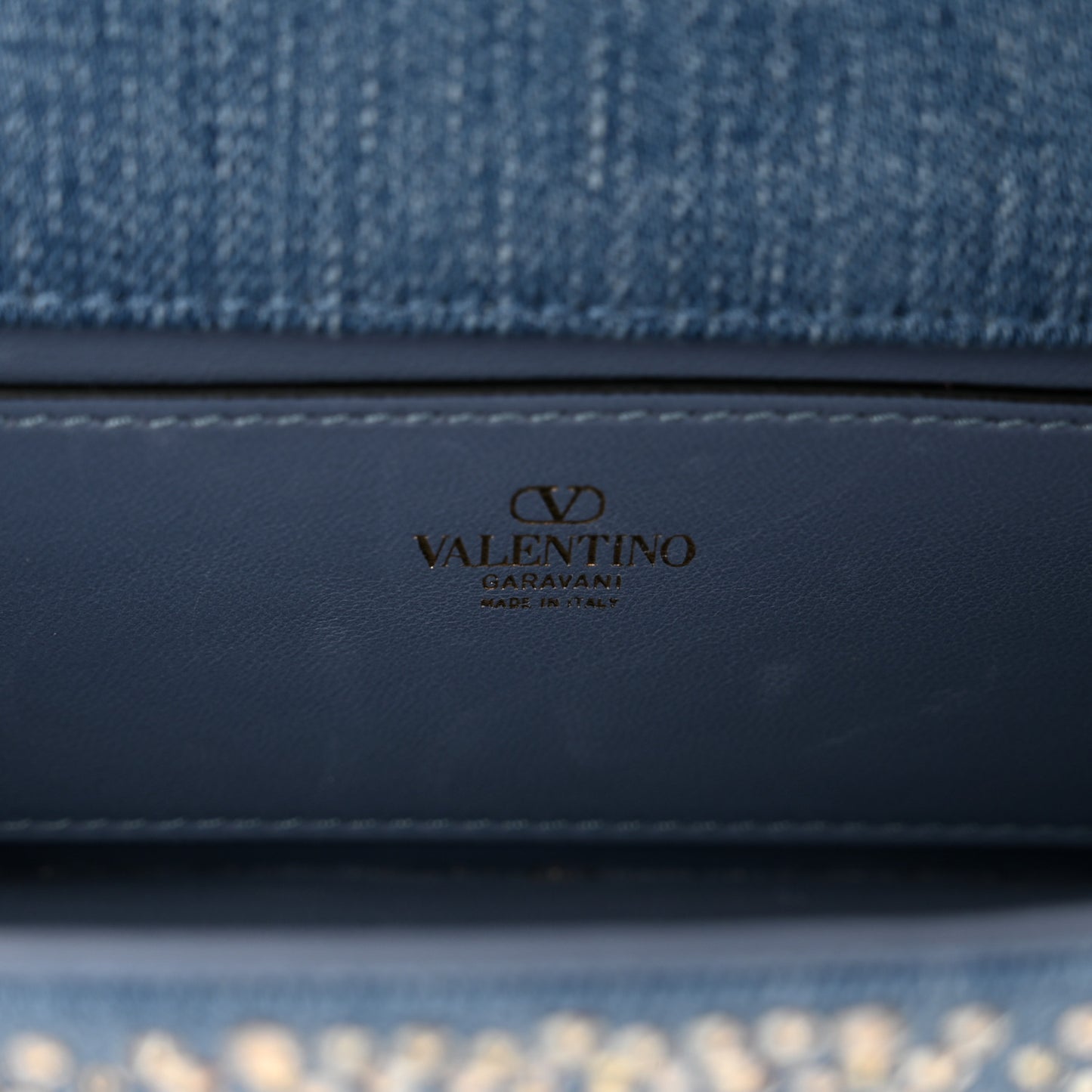 Denim Crystal Vlogo Embroidered Small Loco Shoulder Bag Blue