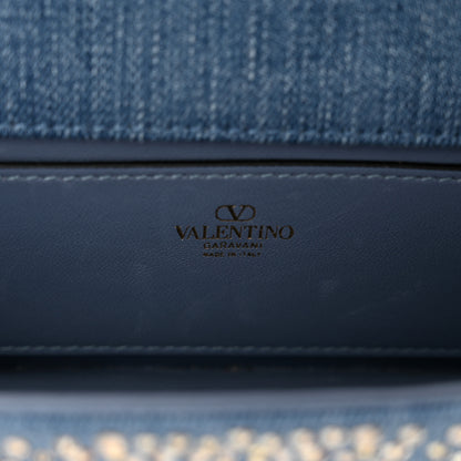 Valentino Garavani Denim Crystal Vlogo Embroidered Small Loco Shoulder Bag Blue 6 of 10