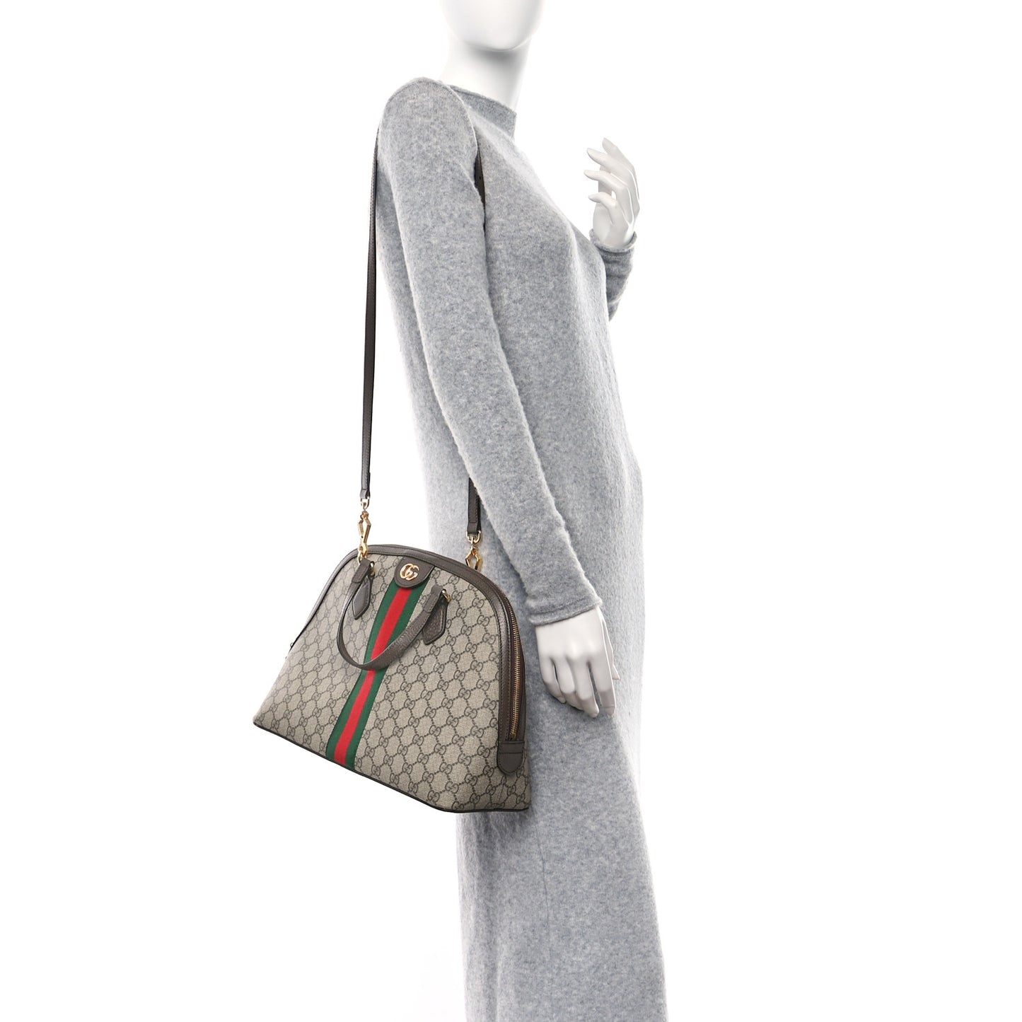 GG Supreme Monogram Web Medium Ophidia Top Handle Dome Bag Brown