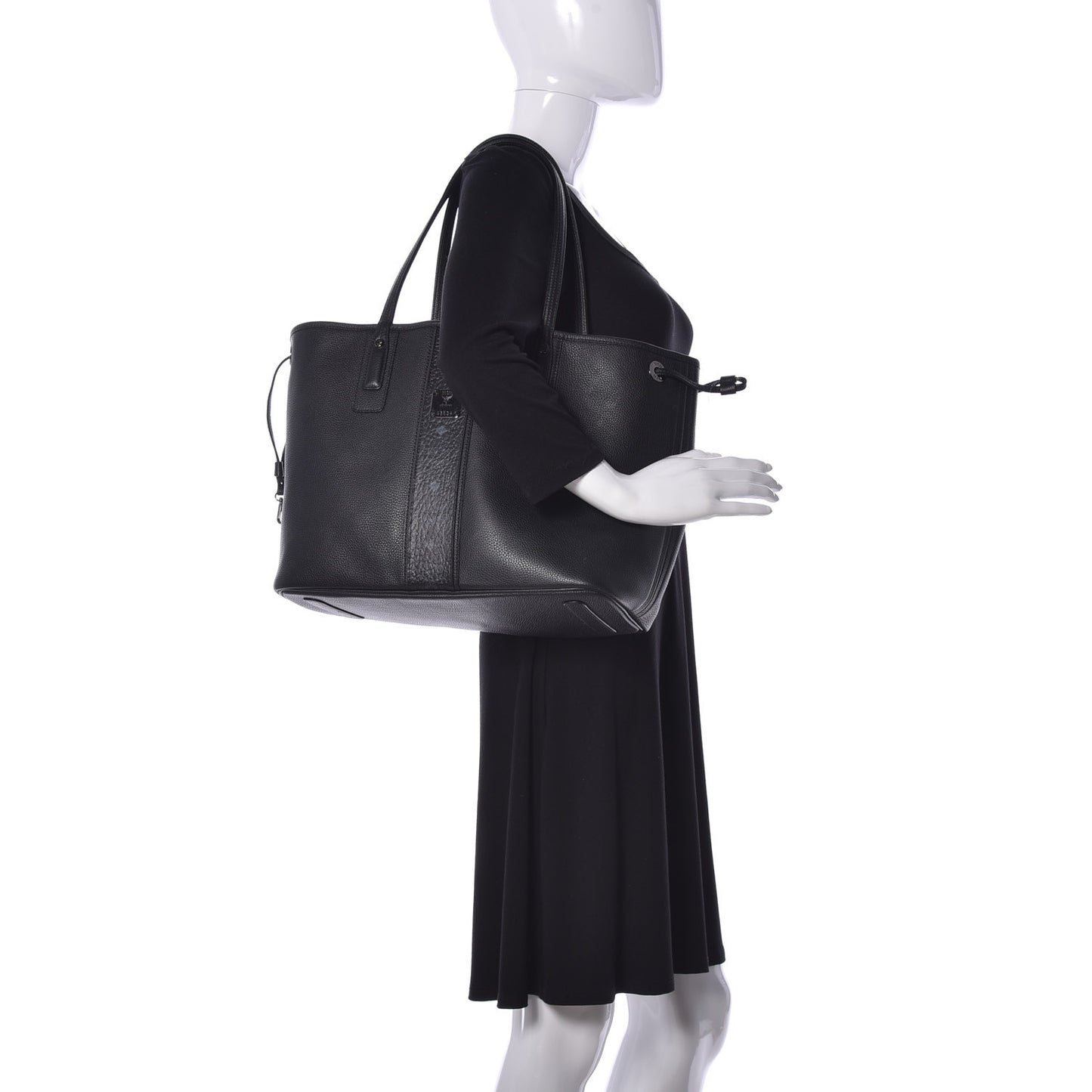 Grained Calfskin Visetos Medium Liz Reversible Shopper Tote Black