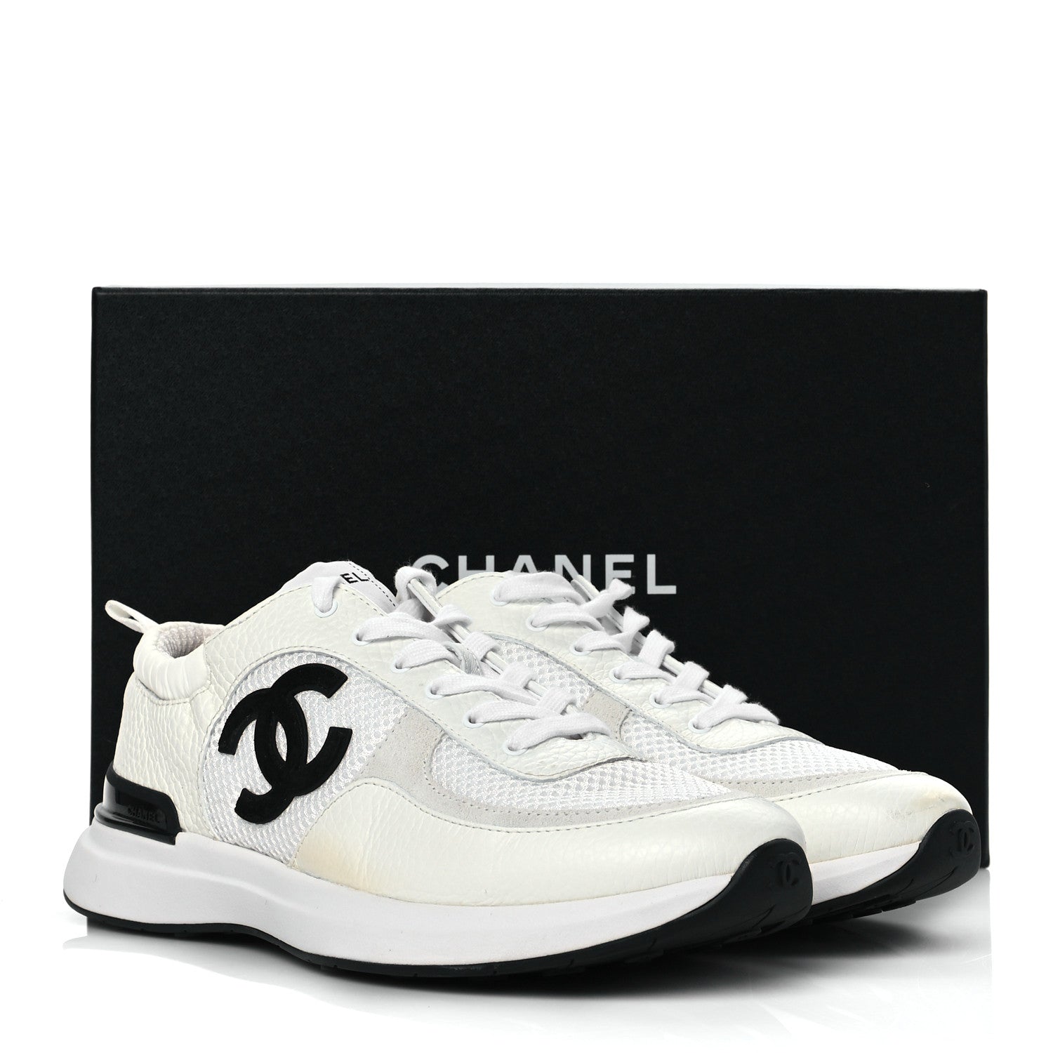 Chanel Calfskin Mesh Lycra Suede Womens Logo Sneakers 41 White 9 of 9