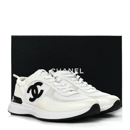 Chanel Calfskin Mesh Lycra Suede Womens Logo Sneakers 41 White 9 of 9