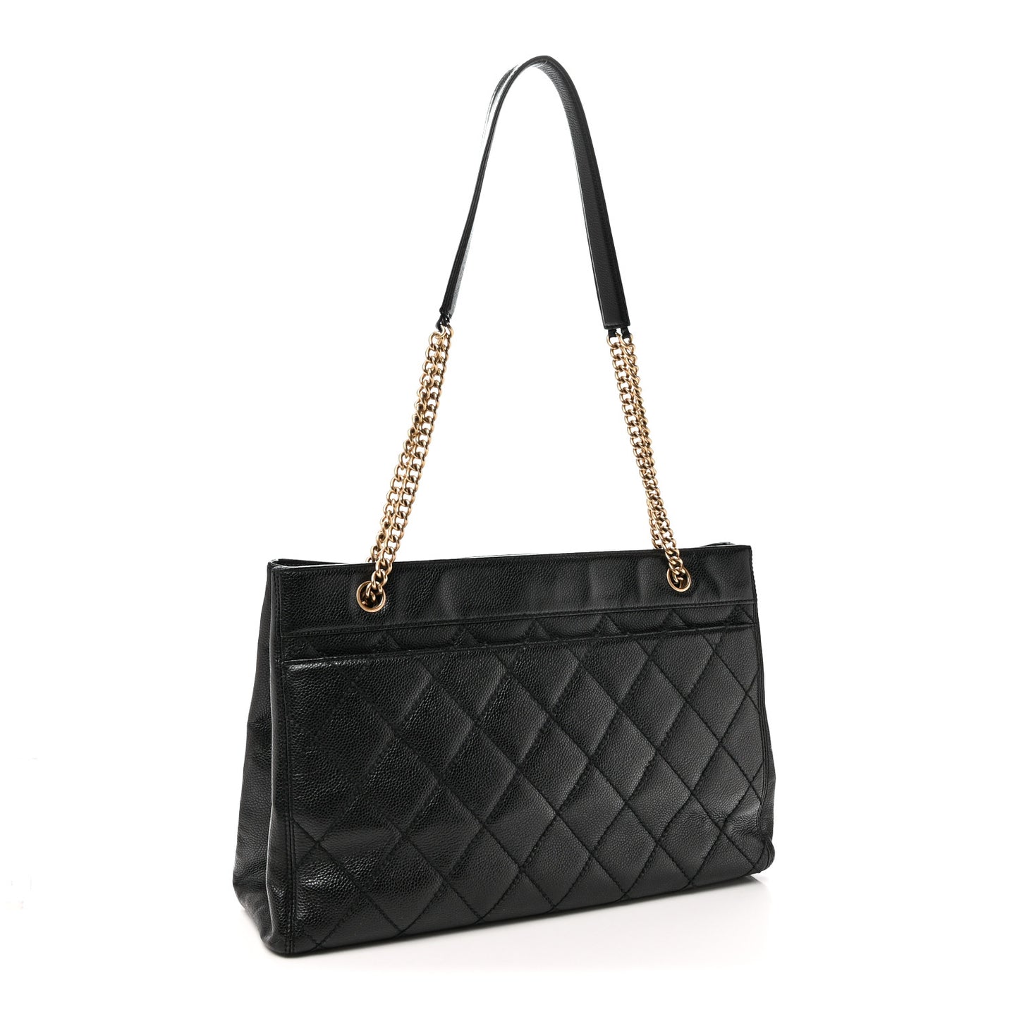 Caviar Quilted Shopping Tote Black