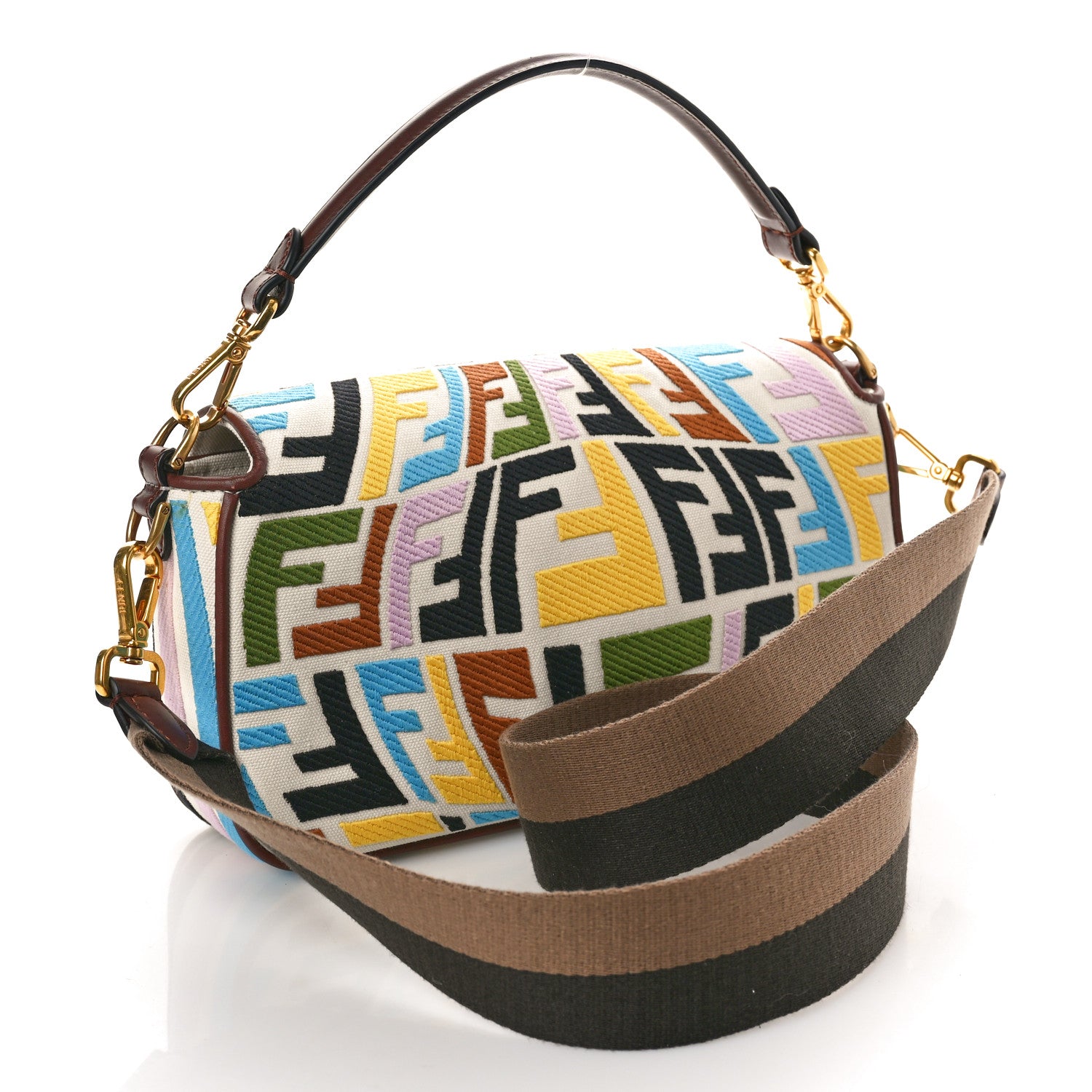 Fendi X SARA COLEMAN Canvas Vitello King Seta FF Fish Eye Embroidered Baguette Grezzo Multicolor Ghianda 3 of 11