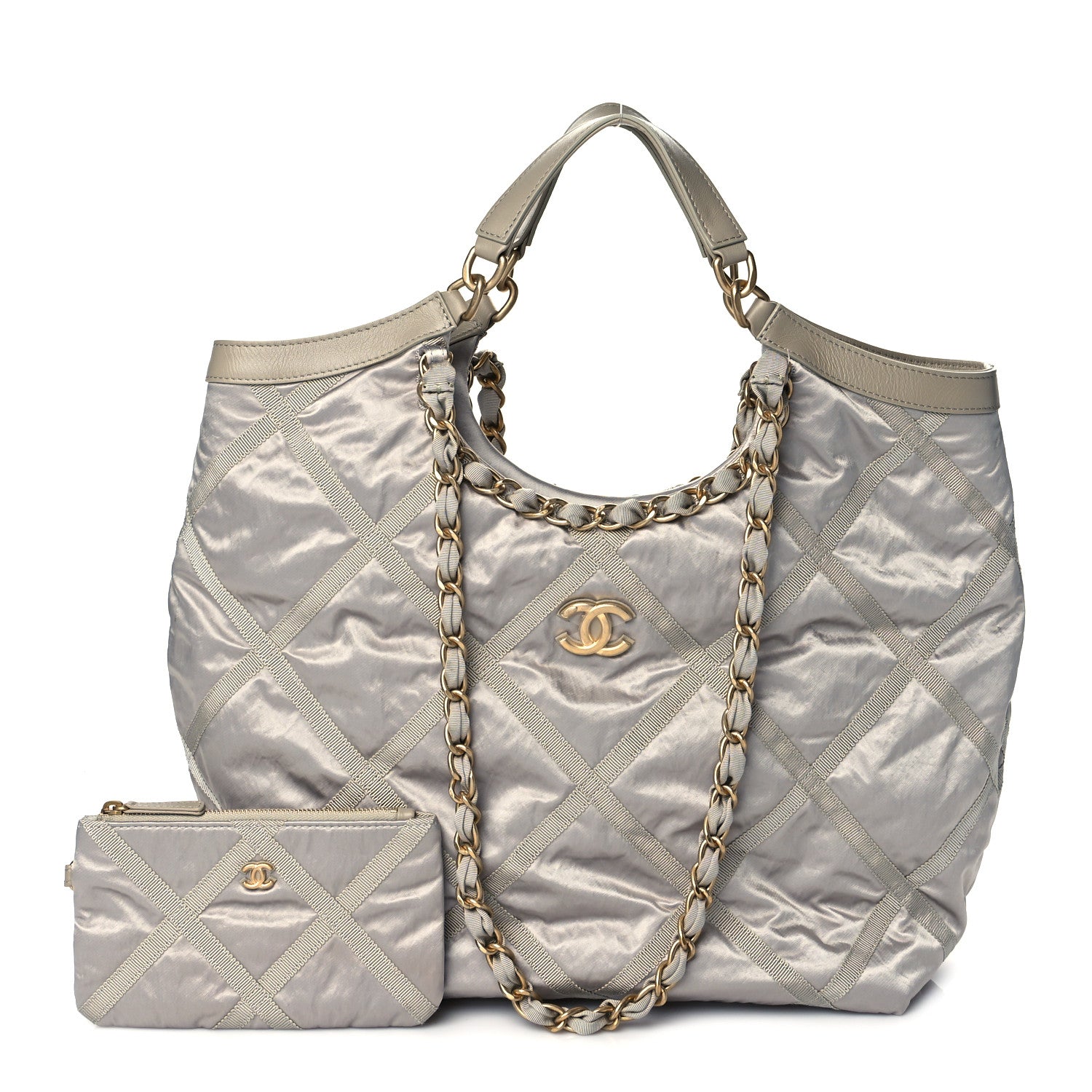 Chanel Nylon Grosgrain Quilted Lifestyle Shopping Bag Grey 1 of 10