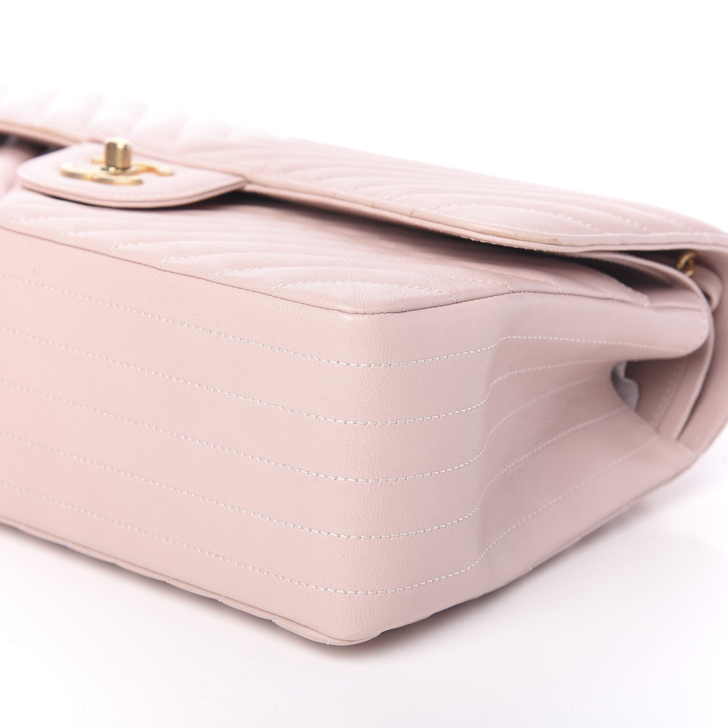 Chanel Calfskin Chevron Quilted Jumbo Double Flap Light Pink 8 of 10