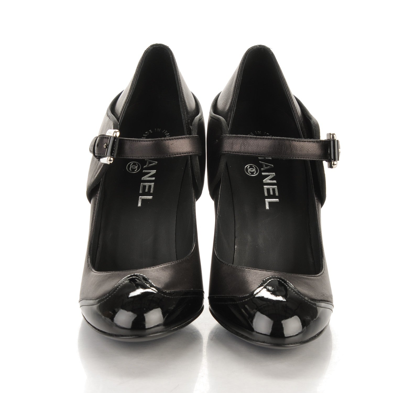 Chanel Calfskin Patent Chaus Ouvertes Mary Jane Pumps 36.5 Black 2 of 8