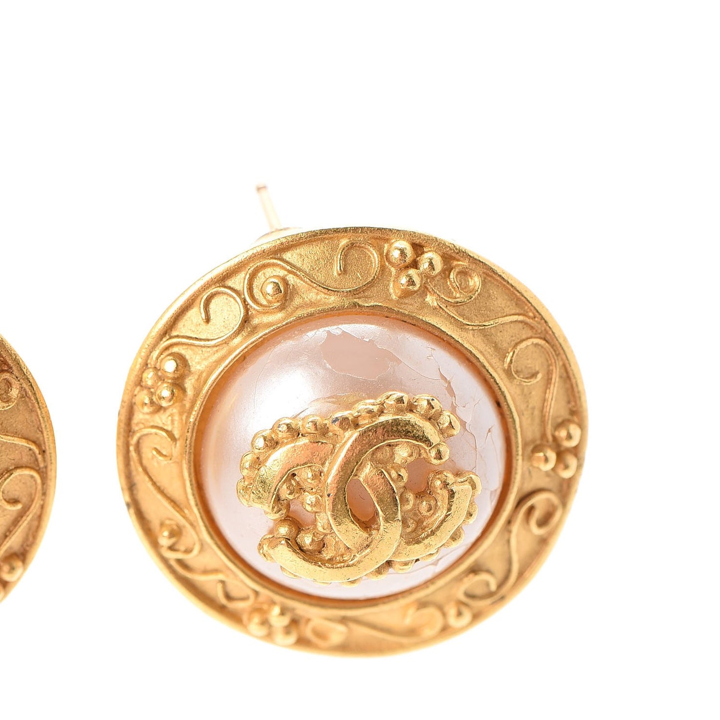 Pearl CC Round Earrings Gold