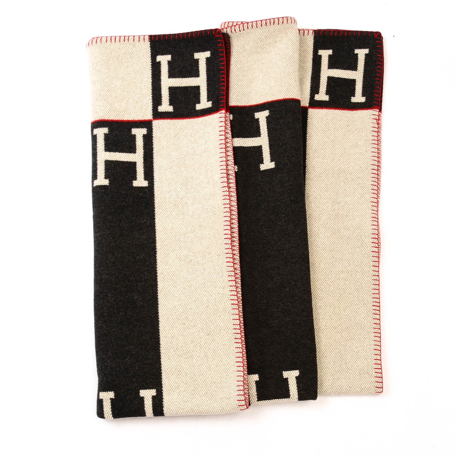 Hermes Wool Cashmere Signature Avalon Blanket Gris Fonce Ecru 1 of 5