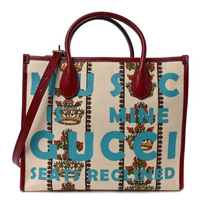 Gucci Canvas Jacquard Calfskin 100 Centennial Music Small Tote Bag Ivory Red 1 of 8