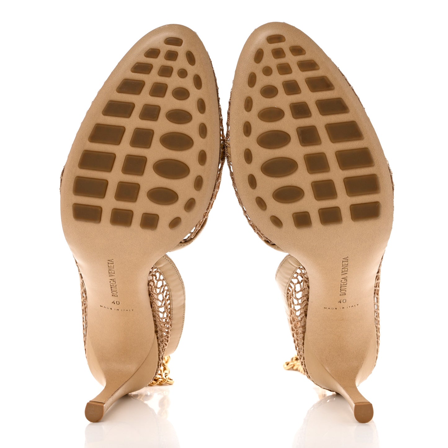 Mesh Nappa Chunky Chain Sandals 40 Beige Pony