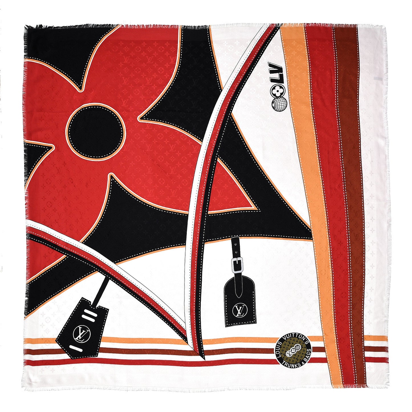 Silk Wool Monogram Airline Patches Shawl White